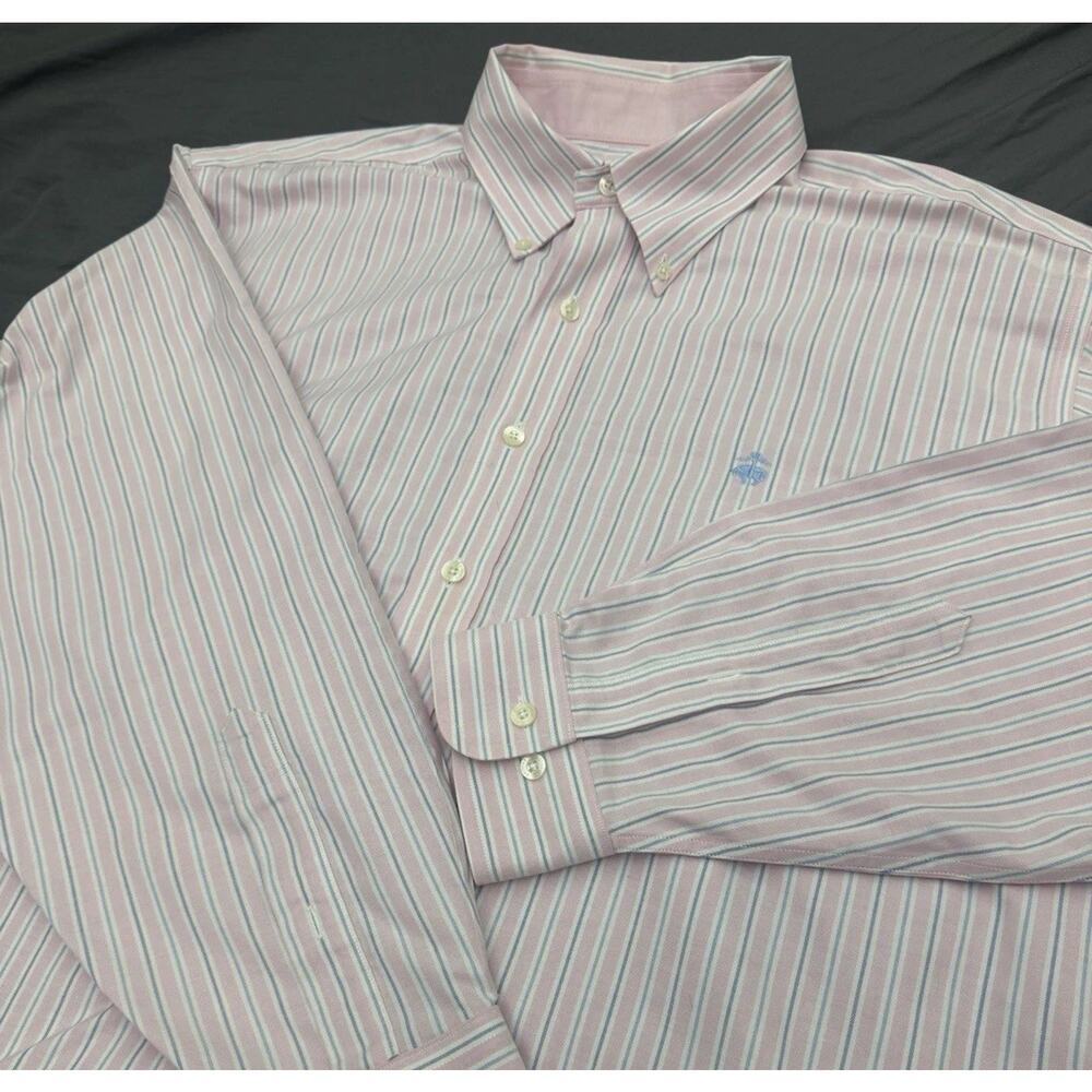 Brooks Brothers Supima‎ Cotton Oxford Shirt Mens XL Pink Striped Button Down L/S